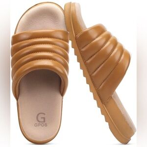 Women's Tan Quilted Slide Slippers
